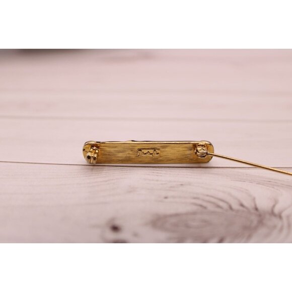 Vintage Black Enamel Gold Bar Pin Brooch Direction One Lapel Hat Simple Elegant - Picture 5 of 8